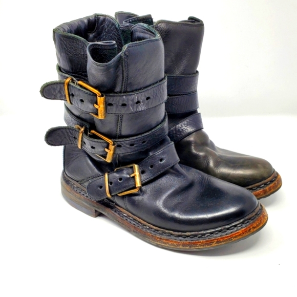 Burberry Black Leather Moto Boots - Picture 1 of 9